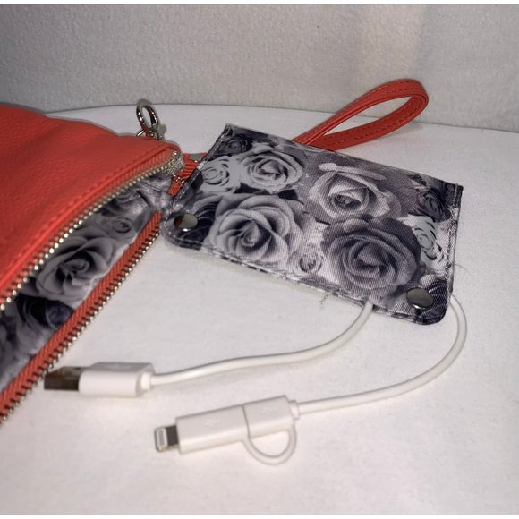 Adrienne Vittadini Charging Wallet Wristlet Pouch RFID Protection Coral Silver - Picture 9 of 11